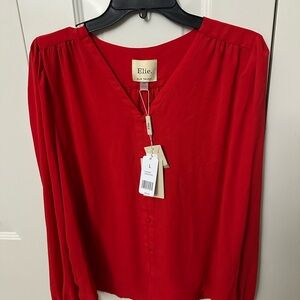 Elie Tahari Red V-Neck Blouse